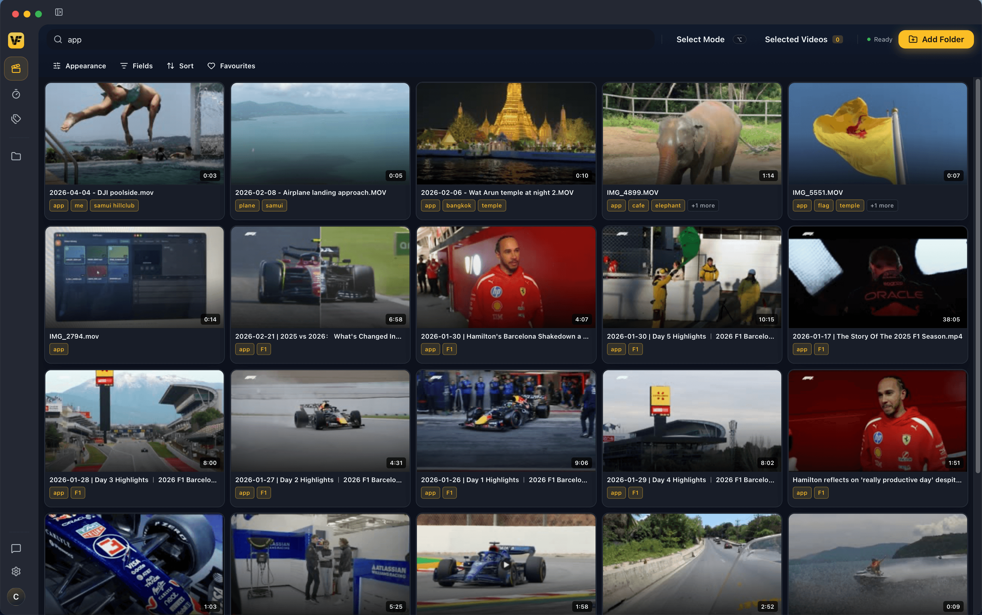 VidFinder video library grid