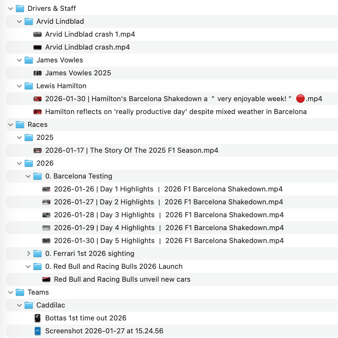 macOS Finder folder list showing a deeply nested video folder structure