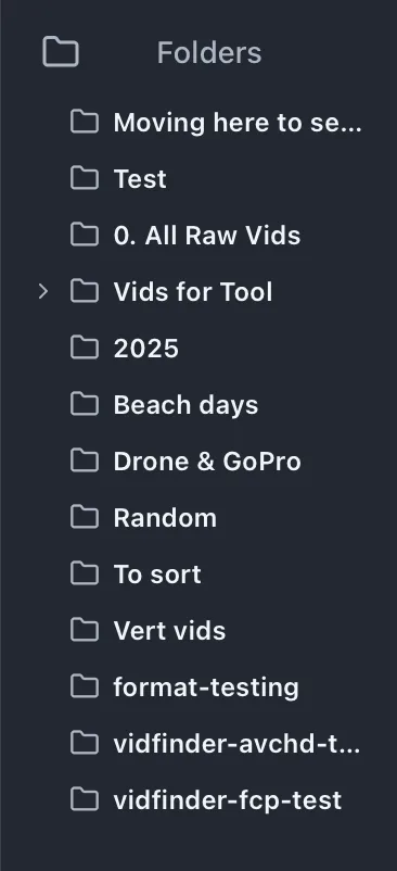 A tidy folder sidebar next to the search bar, showing how folder names feed search.